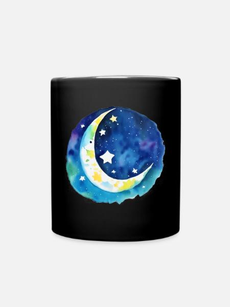 Mond und Sterne - Tasse einfarbig - Schwarz