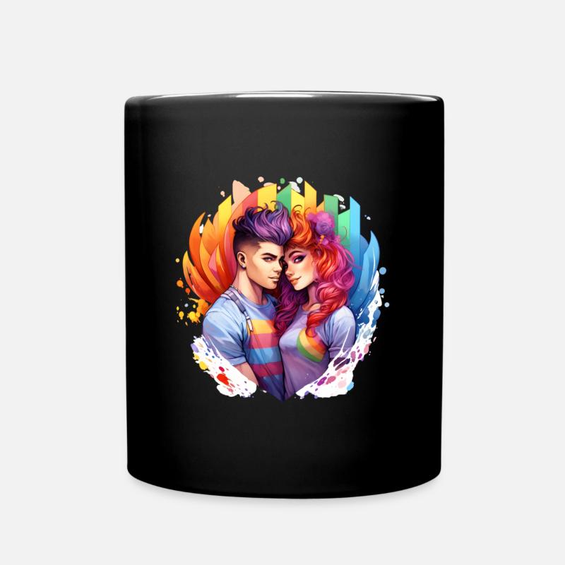 Regenbogenliebe Duo im Farbrausch - Tasse einfarbig - Schwarz
