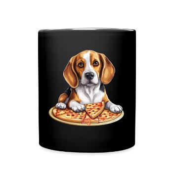 Beagle avec pizza, Conception de nourriture amusante pour chiens - Mug uni - noir - Devant