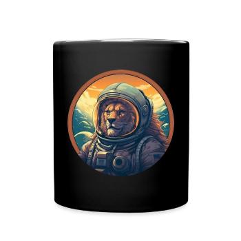 Astronaute Lion au coucher du soleil, créatif - Mug uni - noir - Devant