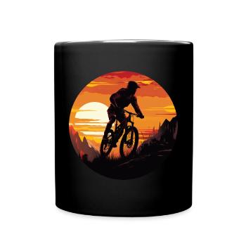 MTB Downhill Cyclist Silhouette, - Full Colour Mug - black - Front