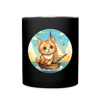 Sailing cat on sailboat, sunset tie - Full Colour Mug - black - Front