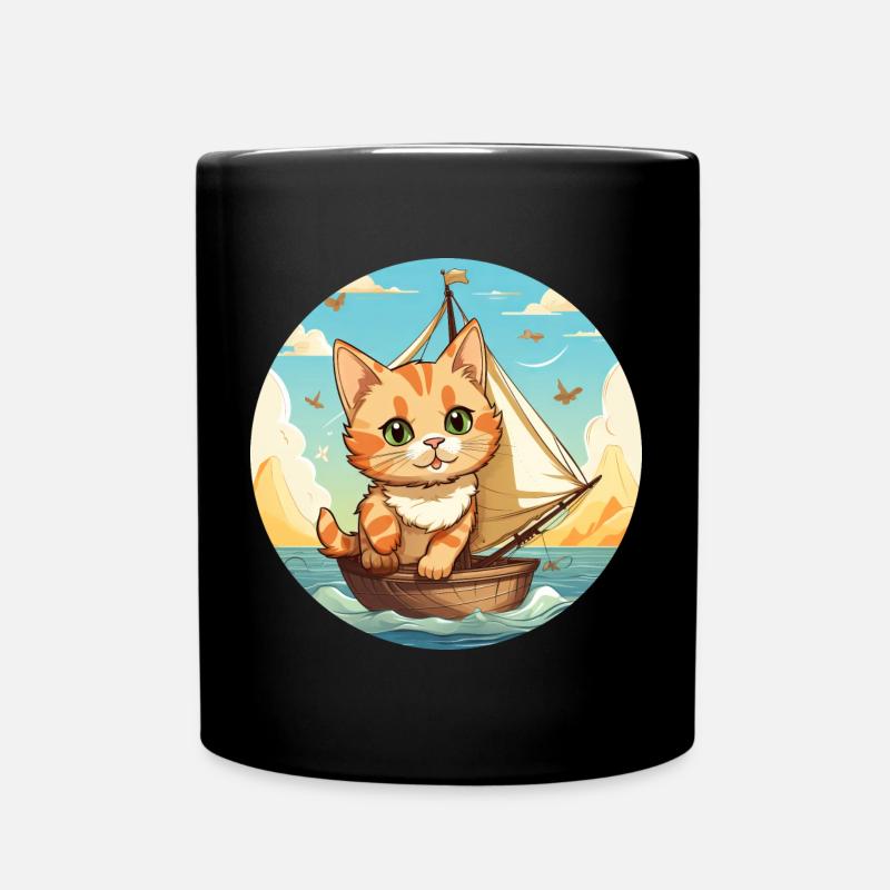 Chat à voile sur voilier, cravate coucher de soleil - Mug uni - noir
