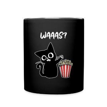 Movies Katze Popcorn Filmabend Theater Kinoabend - Tasse einfarbig - Schwarz - Vorne