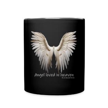 ANGEL LOVED IN HEAVEN White Wings Saying - Full Colour Mug - black - Front