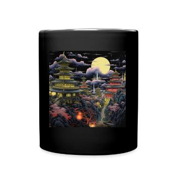 Asiatische Stadt bei Nacht - Tasse einfarbig - Schwarz - Vorne