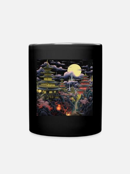 Asiatische Stadt bei Nacht - Tasse einfarbig - Schwarz