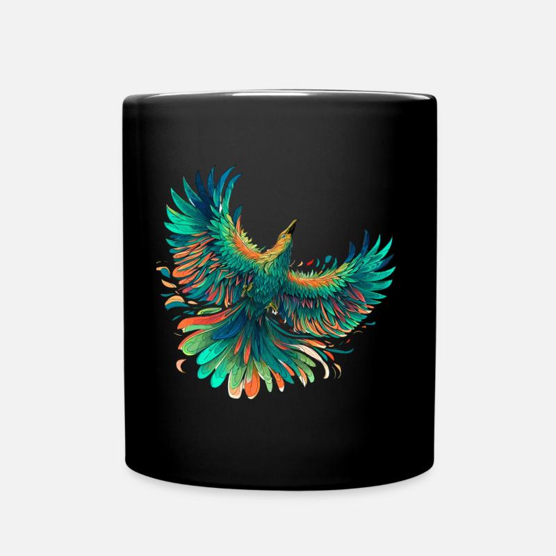 Vibrant Phoenix Feathered Flight Design - Full Colour Mug - black