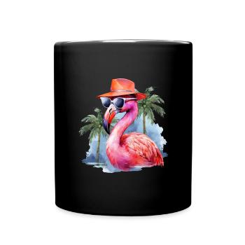Cooler Flamingo Sonnenbrille Hut Party Palmen - Tasse einfarbig - Schwarz - Vorne