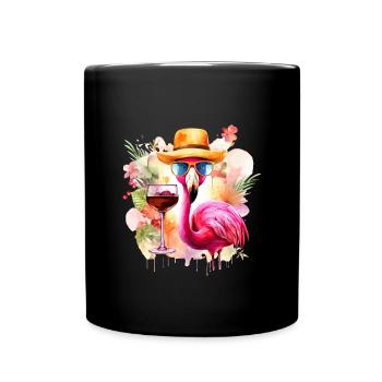 Cooler Flamingo Sonnenbrille Hut Party Alkohol - Tasse einfarbig - Schwarz - Vorne