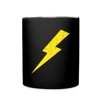 Lightning Bolt Power Yellow Retro Vintage - Full Colour Mug - black - Front