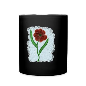 Fleur rouge rouille avec des feuilles vertes - Mug uni - noir - Devant