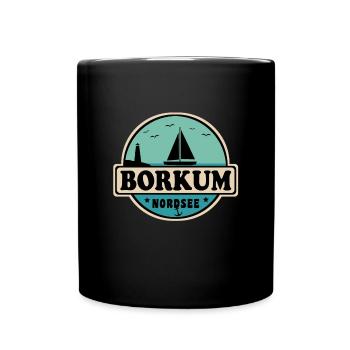 Nordsee Segelboot Leuchtturm Borkum - Tasse einfarbig - Schwarz - Vorne