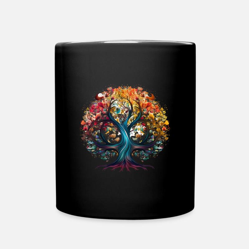 Baum des Lebens künstlerisches Buntes Design - Tasse einfarbig - Schwarz