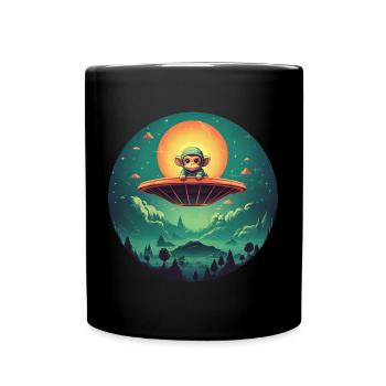 UFO abduction of a monkey by an alien - Full Colour Mug - black - Front
