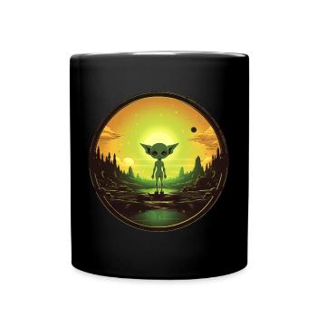 Alien vert au coucher du soleil - Mug uni - noir - Devant