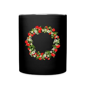 Kranz aus Erdbeeren Pflanzen und Erdbeeren Blüten - Tasse einfarbig - Schwarz - Vorne