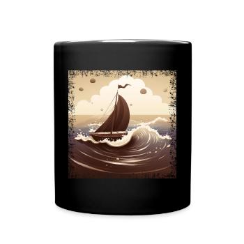 Chocolate brown dinghy on rough seas - Full Colour Mug - black - Front