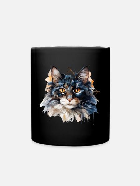 Geometric Cat Portrait Facet Art - Full Colour Mug - black
