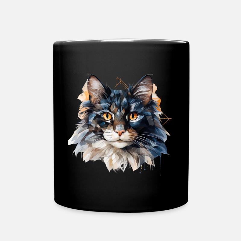 Portrait de chat géométrique Facet Art - Mug uni - noir