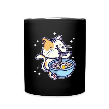 Ramen Anime Manga Comic Katze Zeichentrick Japan - Tasse einfarbig - Schwarz - Vorne