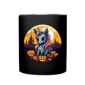 Licorne au coucher du soleil d’automne avec citrouille - Mug uni - noir - Devant