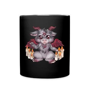 Niedlicher Satan Teufel Teufelsbraten mit Kerzen - Tasse einfarbig - Schwarz - Vorne