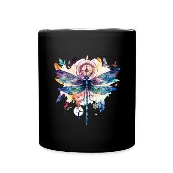 Hippie Traumfänger mit Federschmuck und Libelle - Tasse einfarbig - Schwarz - Vorne