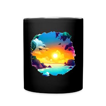 Summer Sunset Beach Watercolor - Full Colour Mug - black - Front