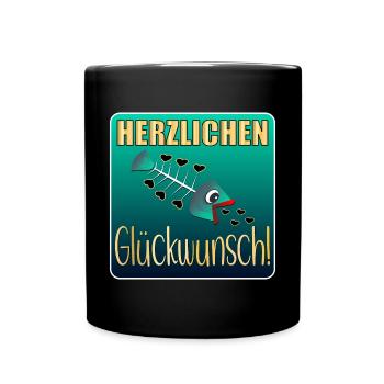 HERZLICHEN GLÜCKWUNSCH FISCHE ANGELN - Tasse einfarbig - Schwarz - Vorne