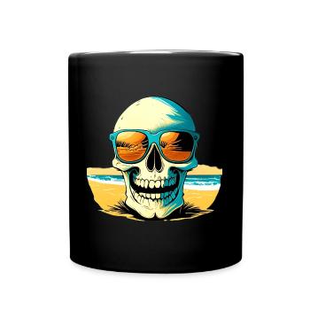 Skull with sunglasses on Beach - Tasse einfarbig - Schwarz - Vorne