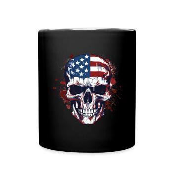 USA-Flaggen Totenkopf Kunst - Tasse einfarbig - Schwarz - Vorne