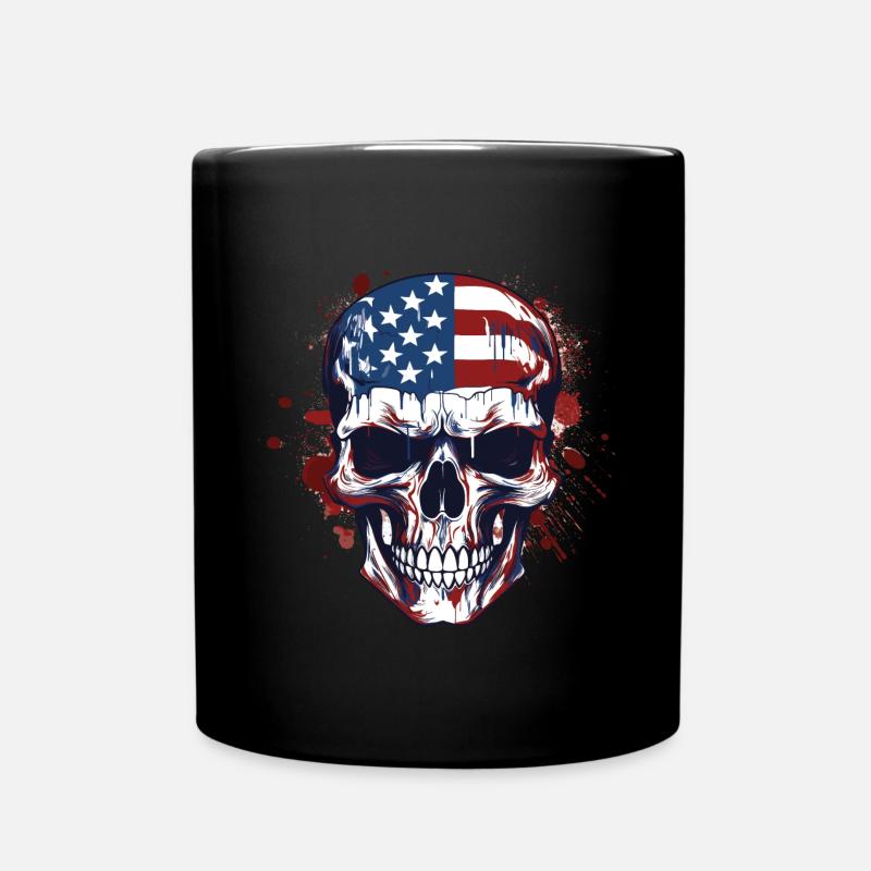 USA Flags Skull Art - Full Colour Mug - black
