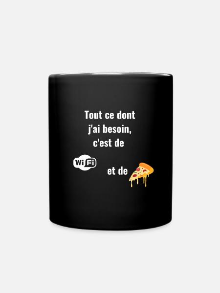 T-shirt Gourmand - Wifi et Pizzas - Mug uni - noir