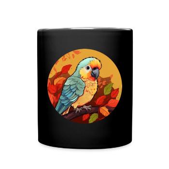 Herbst-Papagei: Sunset und Laub - Tasse einfarbig - Schwarz - Vorne