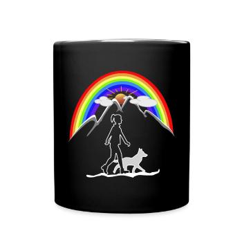 Woman with Dog Rainbow - Full Colour Mug - black - Front