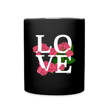Blumige Liebe zu Rosen - Tasse einfarbig - Schwarz - Vorne