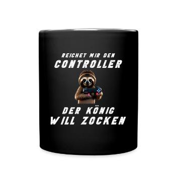 Zocken Konsole Faultier Gamer Zocker Gaming König - Tasse einfarbig - Schwarz - Vorne