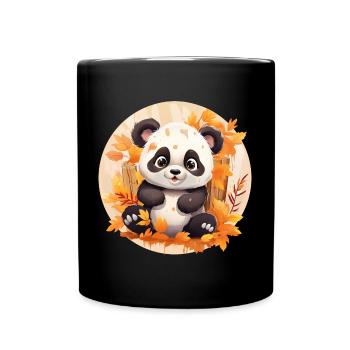 Panda Feuillage Automne Coloré Feuilles Coucher de Soleil Design - Mug uni - noir - Devant