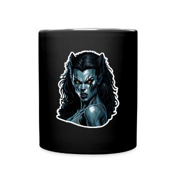 Blauer Nachtvampir Portrait Wehrwolf Weibchen - Tasse einfarbig - Schwarz - Vorne