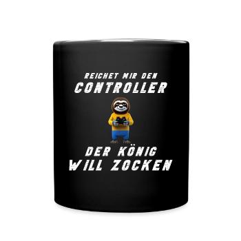 Zocken Konsole Faultier Gamer Zocker Gaming König - Tasse einfarbig - Schwarz - Vorne
