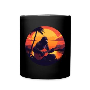 Gorilla-Gitarrist im Sunset: Akustik-Vibes Design - Tasse einfarbig - Schwarz - Vorne