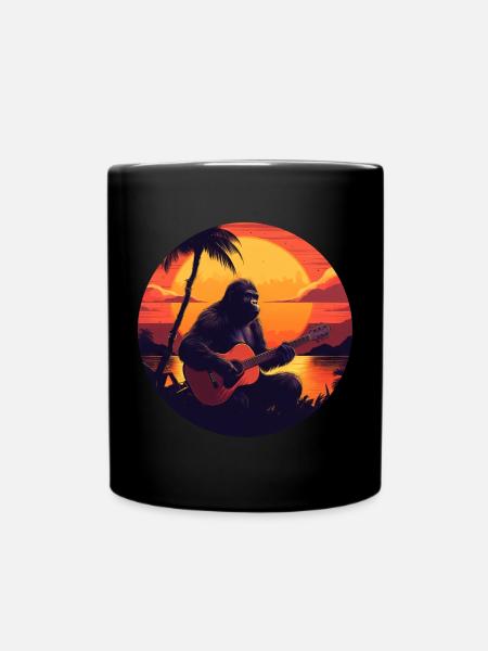 Gorilla-Gitarrist im Sunset: Akustik-Vibes Design - Tasse einfarbig - Schwarz