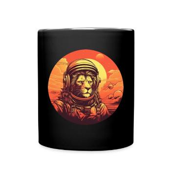 Lion Astronaut at Sunset: Adventures in Space - Full Colour Mug - black - Front