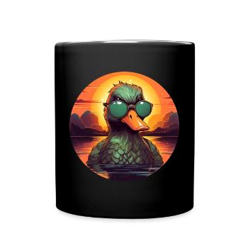 Canard frais en été: lunettes de soleil, baignade, coucher de soleil - Mug uni - noir - Devant