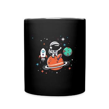 Astronaut on Orange Planet Space Adventure - Full Colour Mug - black - Front