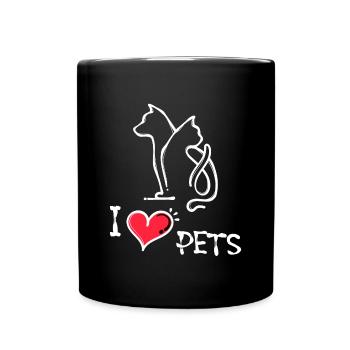 Cat I Love Pets Dog Statement Animals - Full Colour Mug - black - Front