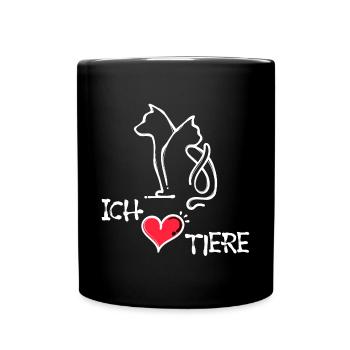 Katze Hund Statement Ich Liebe Haustiere Herz - Tasse einfarbig - Schwarz - Vorne