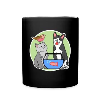 Aquarium, Poisson, Chien, Chat, Animaux de compagnie, Animaux domestiques, Animaux de compagnie, - Mug uni - noir - Devant