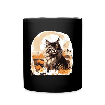 Maine Coon Herbst Halloween Katze - Tasse einfarbig - Schwarz - Vorne